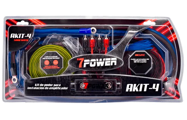 Kit de Cables 7Power AKIT-4 para Amplificador de Carro - Todo lo que Necesitas en Uno (Calibre 4GA)