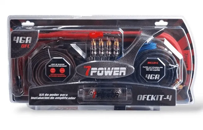 Kit de Cables 7Power OFCKIT-4 100% Cobre para Amplificador de Carro - Máxima Conducción de Energía (Calibre 4GA)